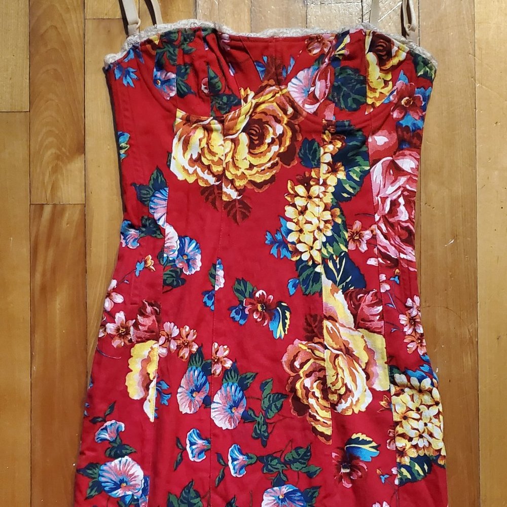 Dolce & Gabbana Red Floral Bustier Corset Dress